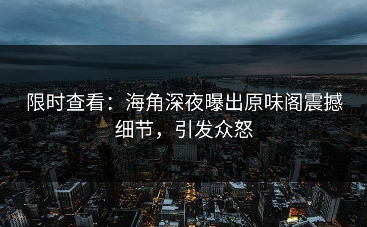 限时查看：海角深夜曝出原味阁震撼细节，引发众怒