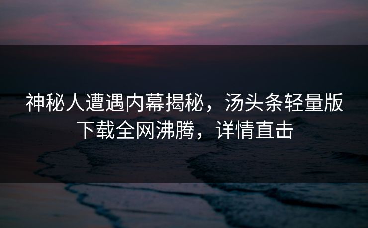 神秘人遭遇内幕揭秘，汤头条轻量版下载全网沸腾，详情直击
