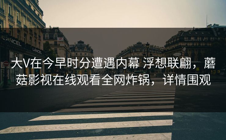 大V在今早时分遭遇内幕 浮想联翩，蘑菇影视在线观看全网炸锅，详情围观